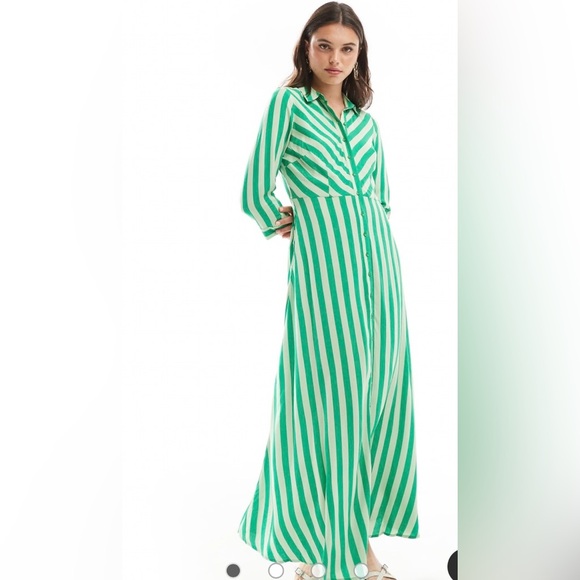 striped maxi shirt dress in green - Picture 1 of 16